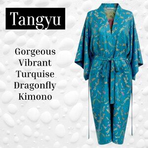 ✨ Turquoise Dragonfly Kimono – XL – Belted, Pockets, Stunning Detail ✨
